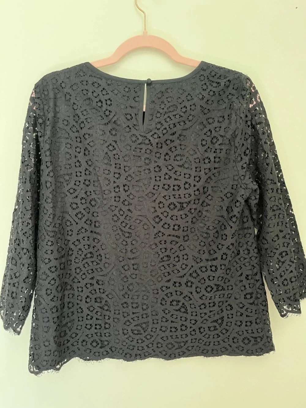 J.Crew Black Lace Blouse Size 12 | Scalloped Hem 3/4 Sleeve Dressy Top